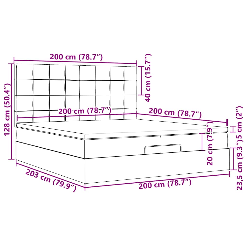 Ottoman-Bett mit Matratzen & LEDs Dunkelgrau 200x200 cm Samt