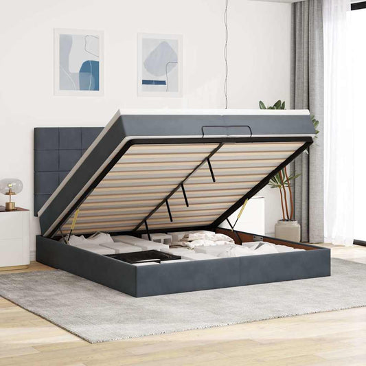 Ottoman-Bett mit Matratzen & LEDs Dunkelgrau 200x200 cm Samt