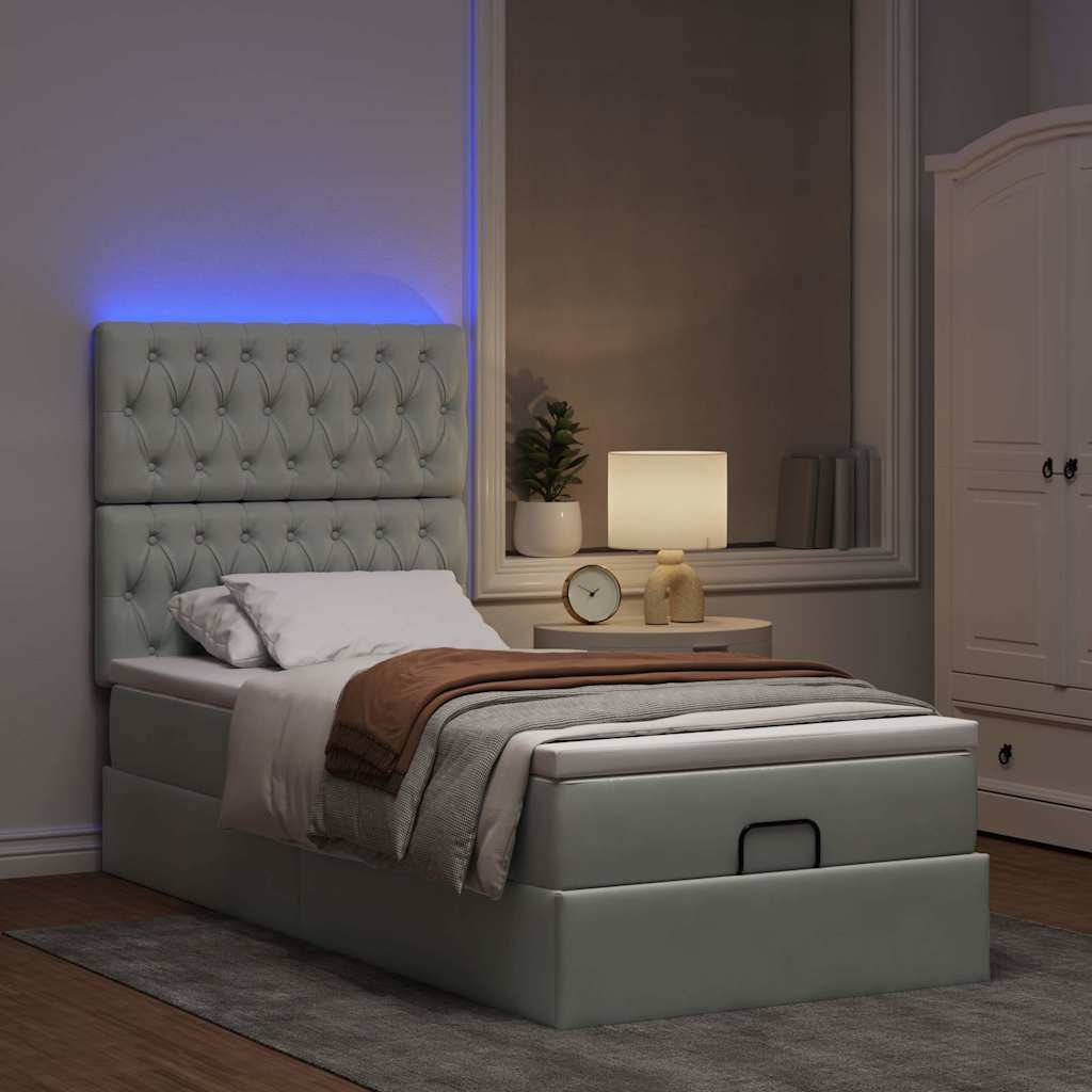 Ottoman-Bett mit Matratzen & LEDs Hellgrau 80x200 cm Samt