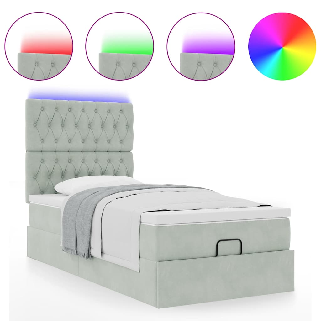 Ottoman-Bett mit Matratzen & LEDs Hellgrau 80x200 cm Samt