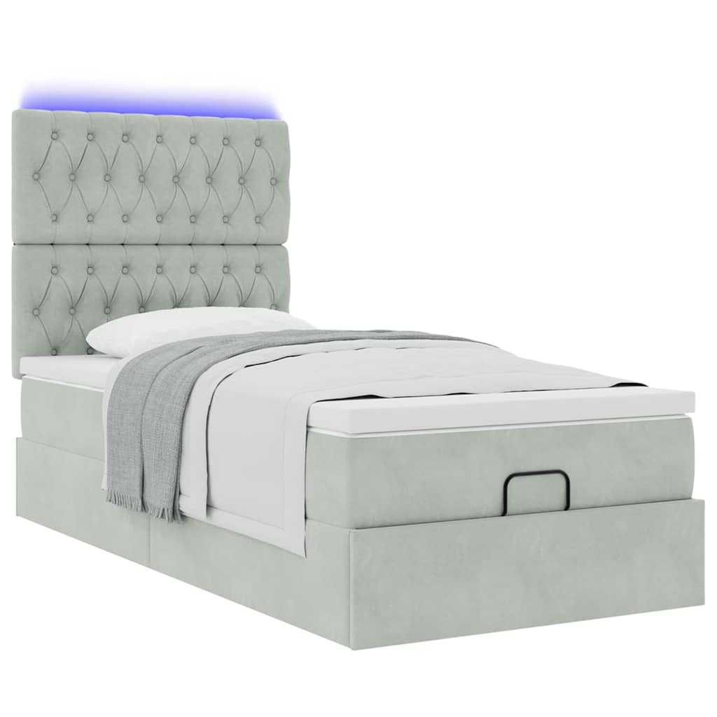 Ottoman-Bett mit Matratzen & LEDs Hellgrau 80x200 cm Samt