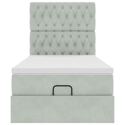 Ottoman-Bett mit Matratzen & LEDs Hellgrau 80x200 cm Samt