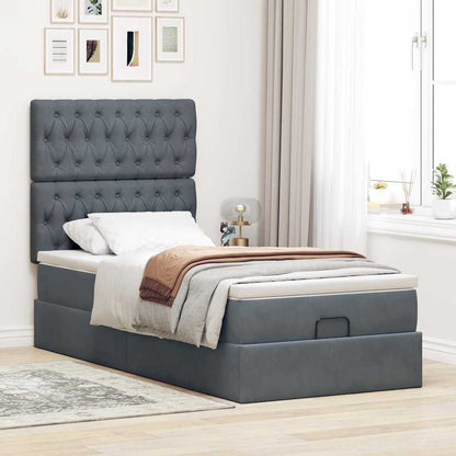 Ottoman-Bett mit Matratzen & LEDs Dunkelgrau 80x200 cm Samt