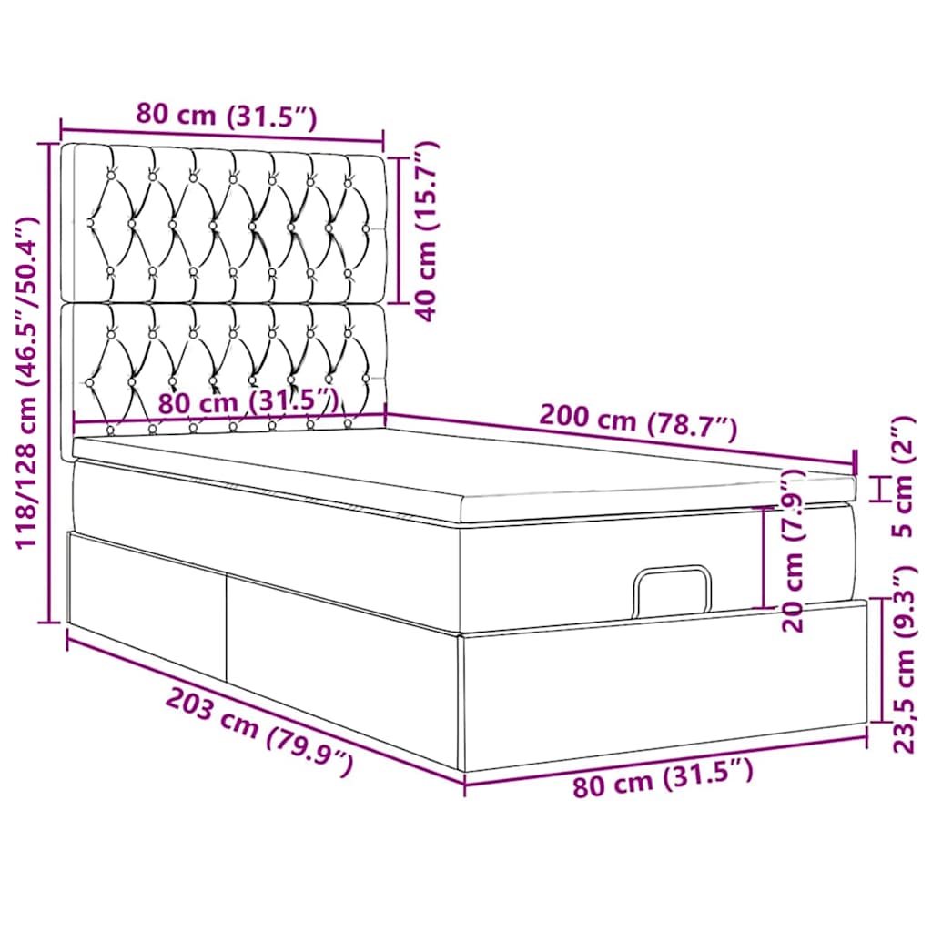 Ottoman-Bett mit Matratzen & LEDs Schwarz 80x200 cm Samt