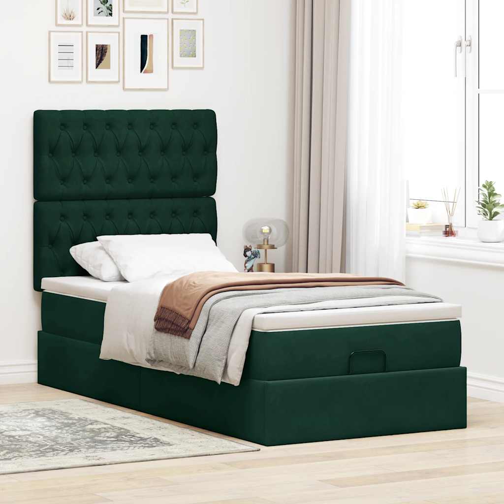 Ottoman-Bett mit Matratzen & LEDs Dunkelgrün 80x200 cm Samt