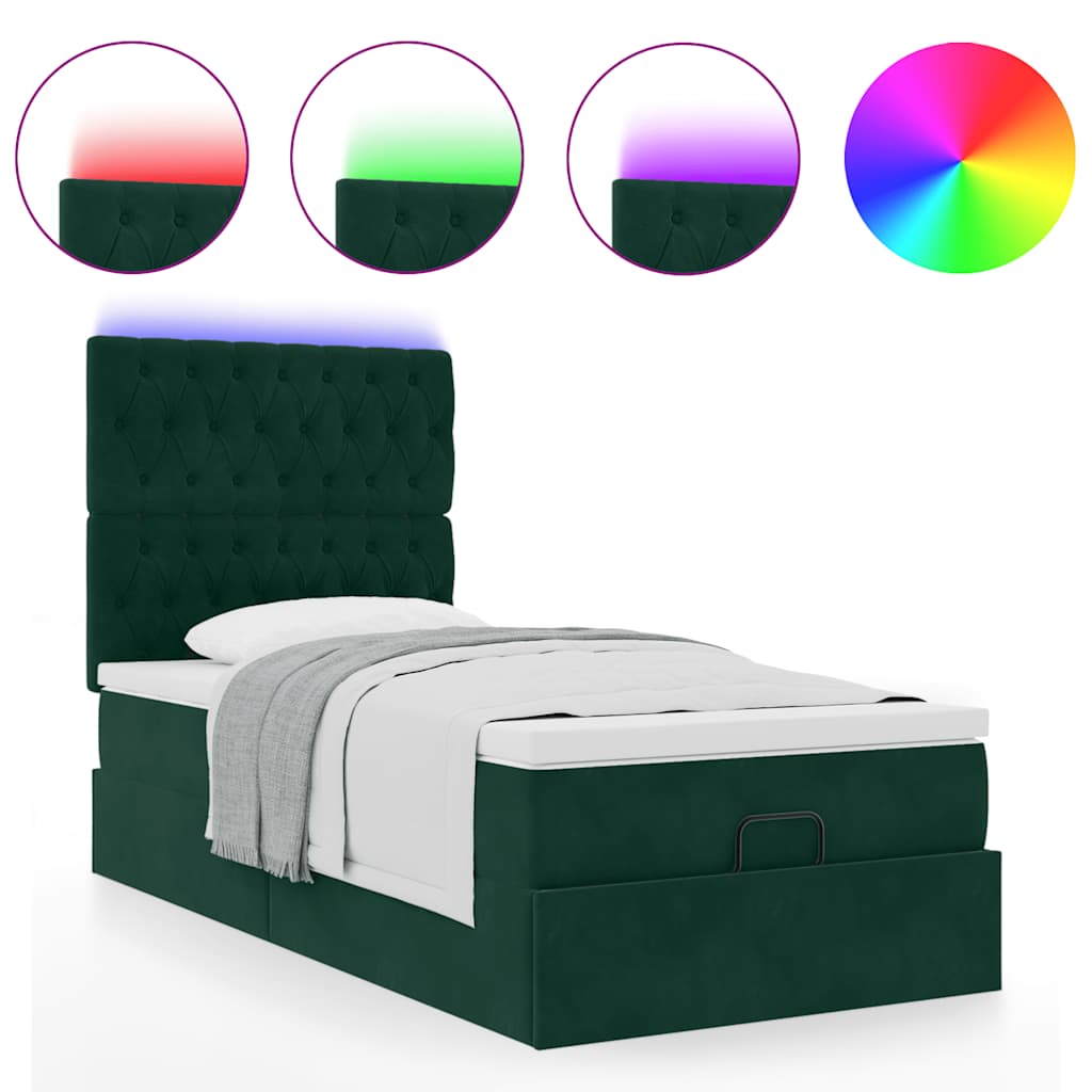 Ottoman-Bett mit Matratzen & LEDs Dunkelgrün 80x200 cm Samt
