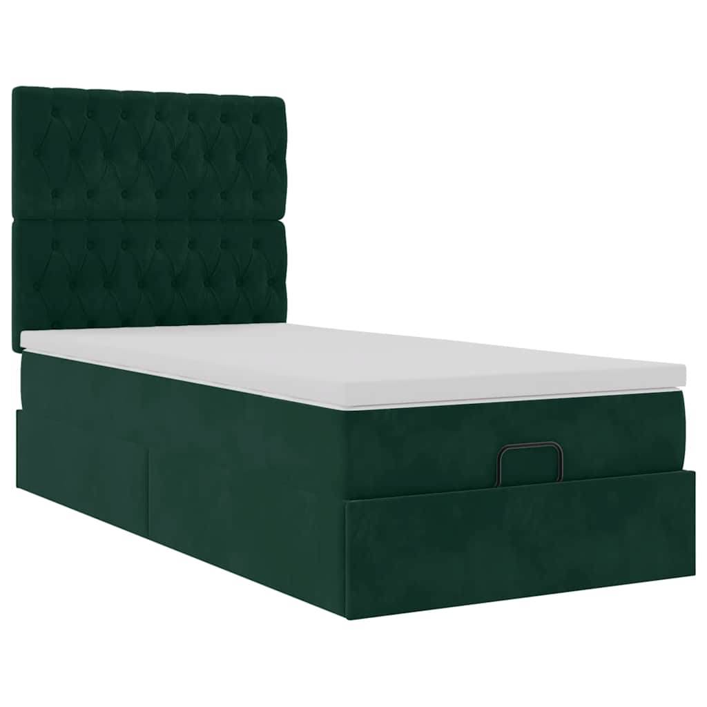 Ottoman-Bett mit Matratzen & LEDs Dunkelgrün 80x200 cm Samt