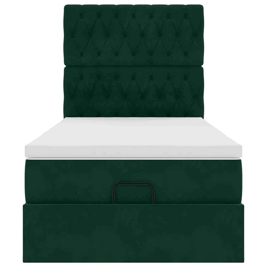 Ottoman-Bett mit Matratzen & LEDs Dunkelgrün 80x200 cm Samt
