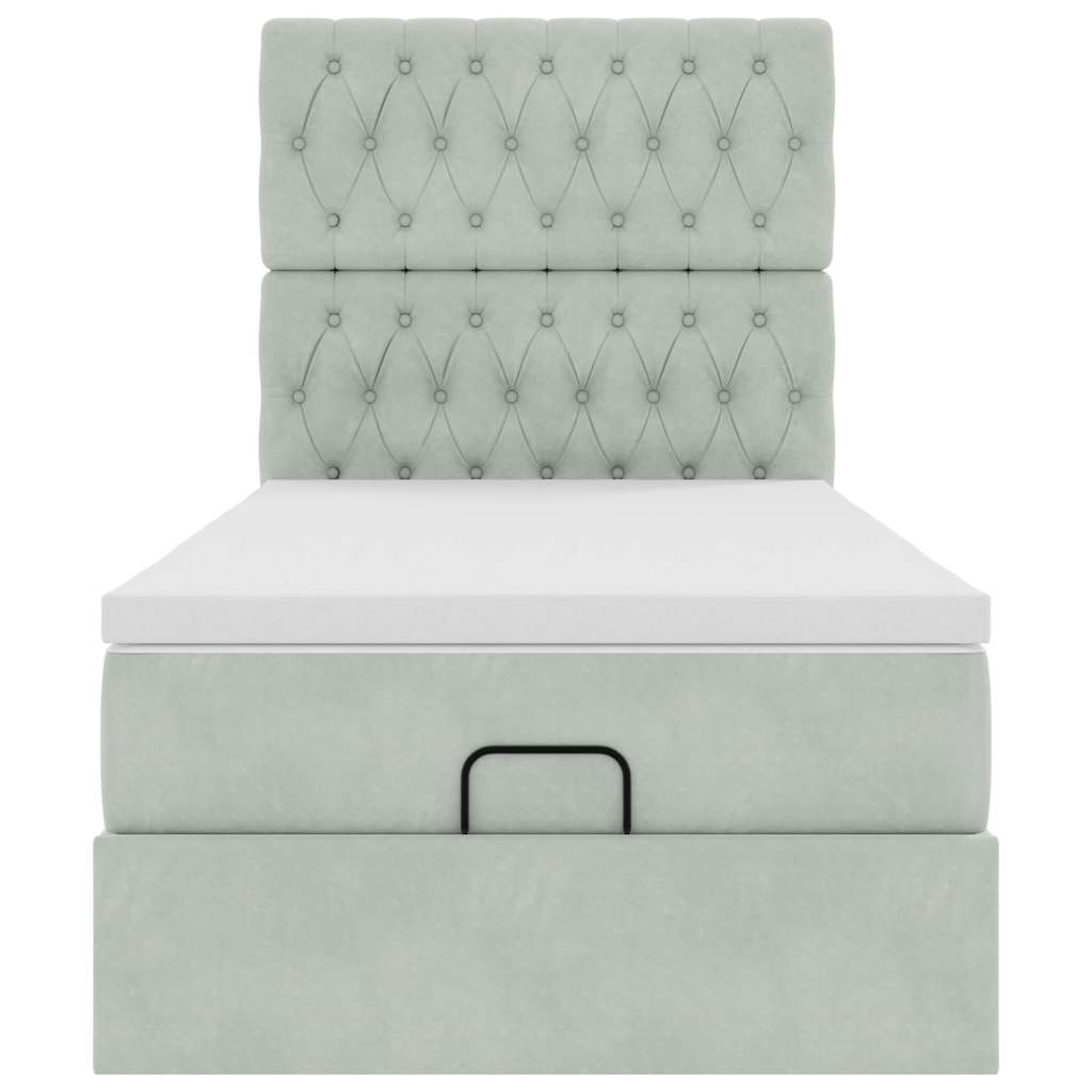 Ottoman-Bett mit Matratzen & LEDs Hellgrau 90x190 cm Samt