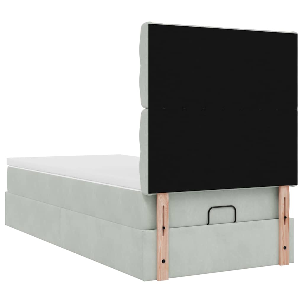 Ottoman-Bett mit Matratzen & LEDs Hellgrau 90x190 cm Samt