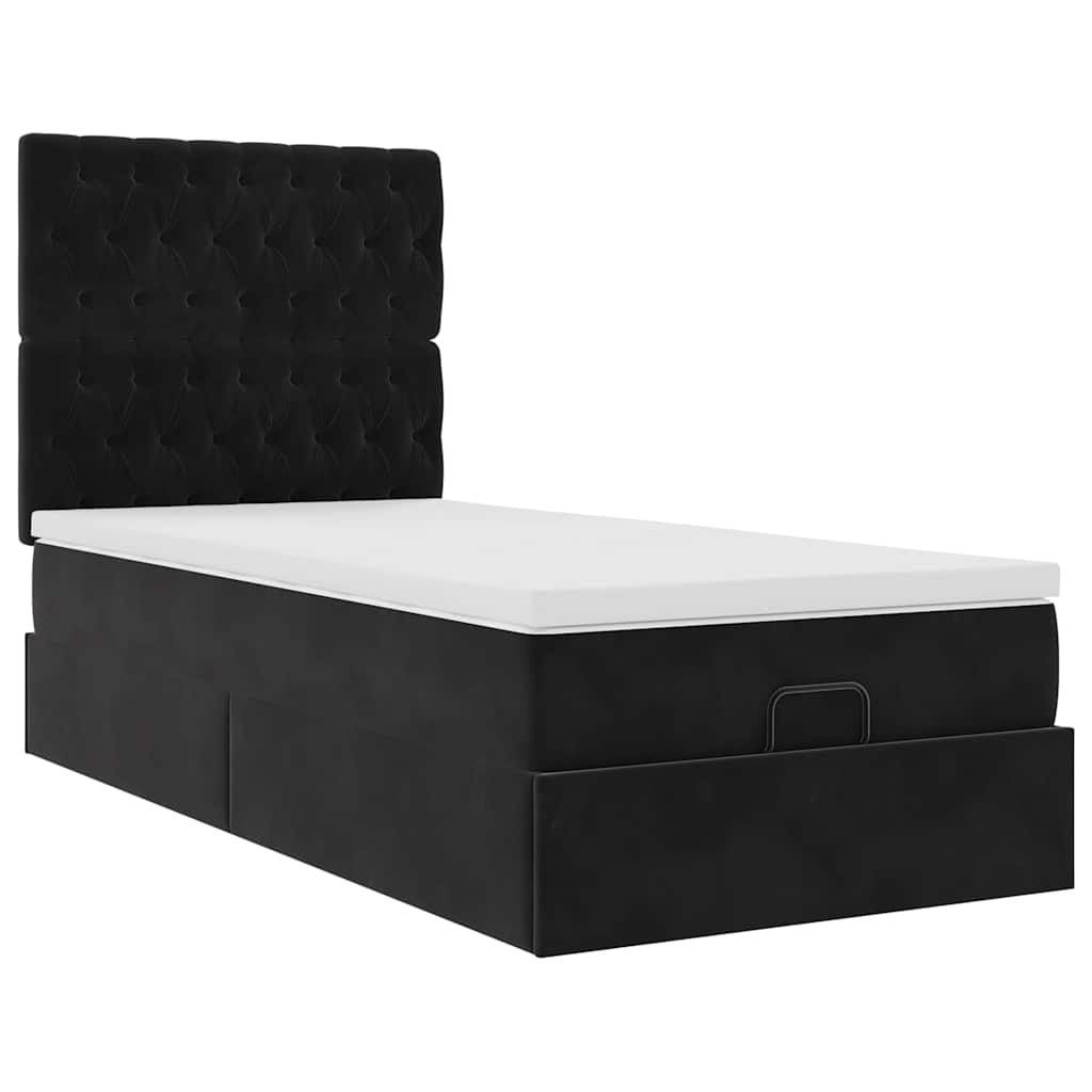 Ottoman-Bett mit Matratzen & LEDs Schwarz 90x190 cm Samt