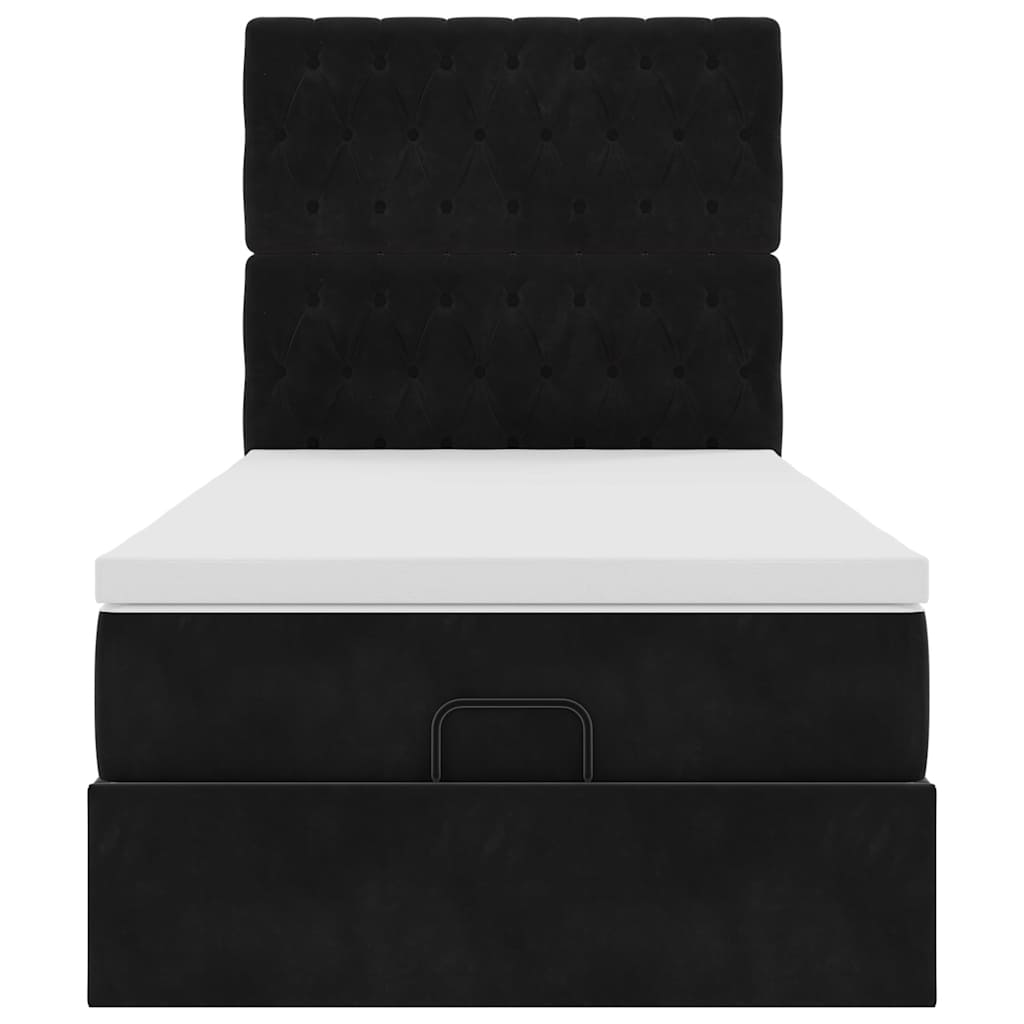 Ottoman-Bett mit Matratzen & LEDs Schwarz 90x190 cm Samt