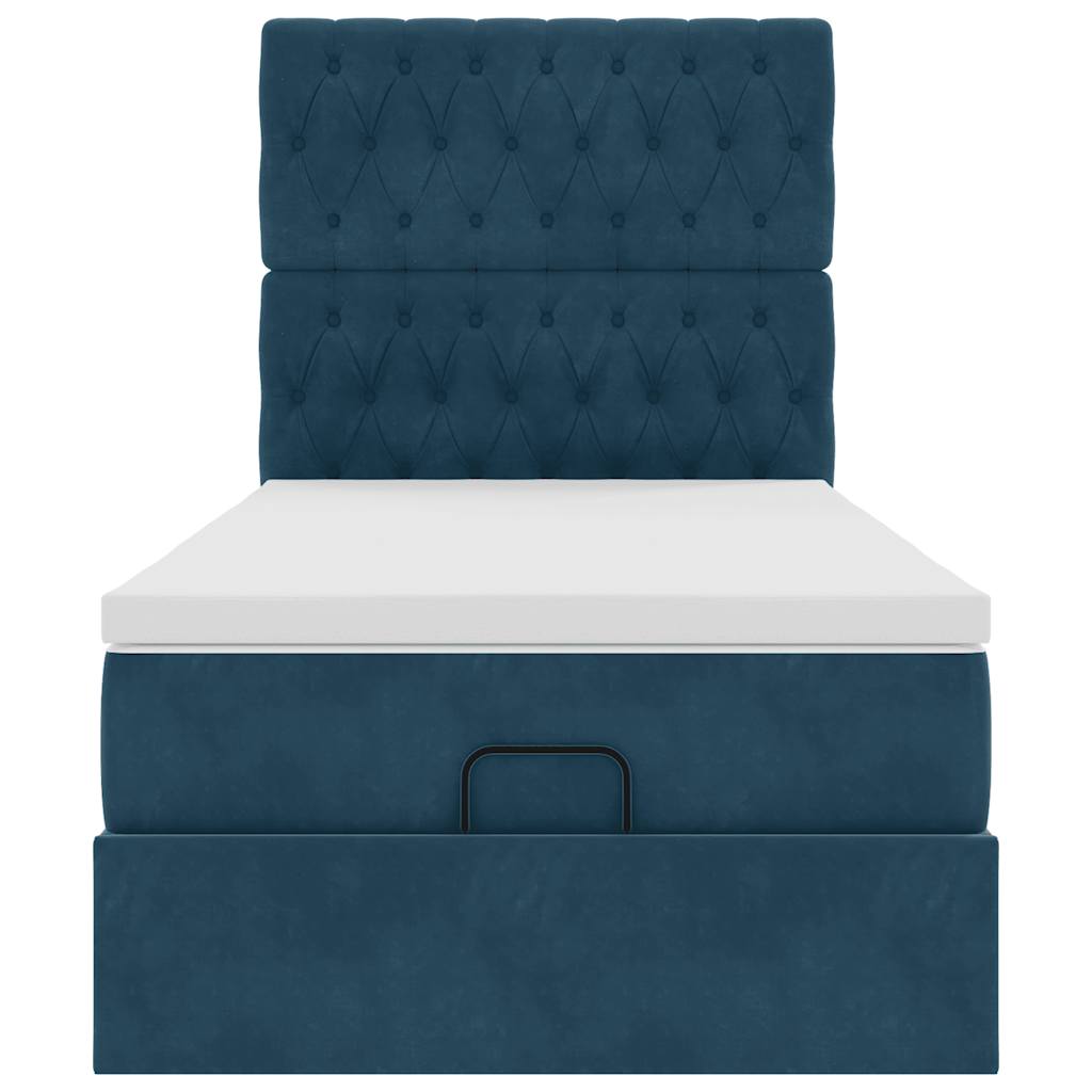 Ottoman-Bett mit Matratzen & LEDs Dunkelblau 90x190 cm Samt