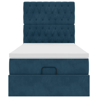 Ottoman-Bett mit Matratzen & LEDs Dunkelblau 90x190 cm Samt