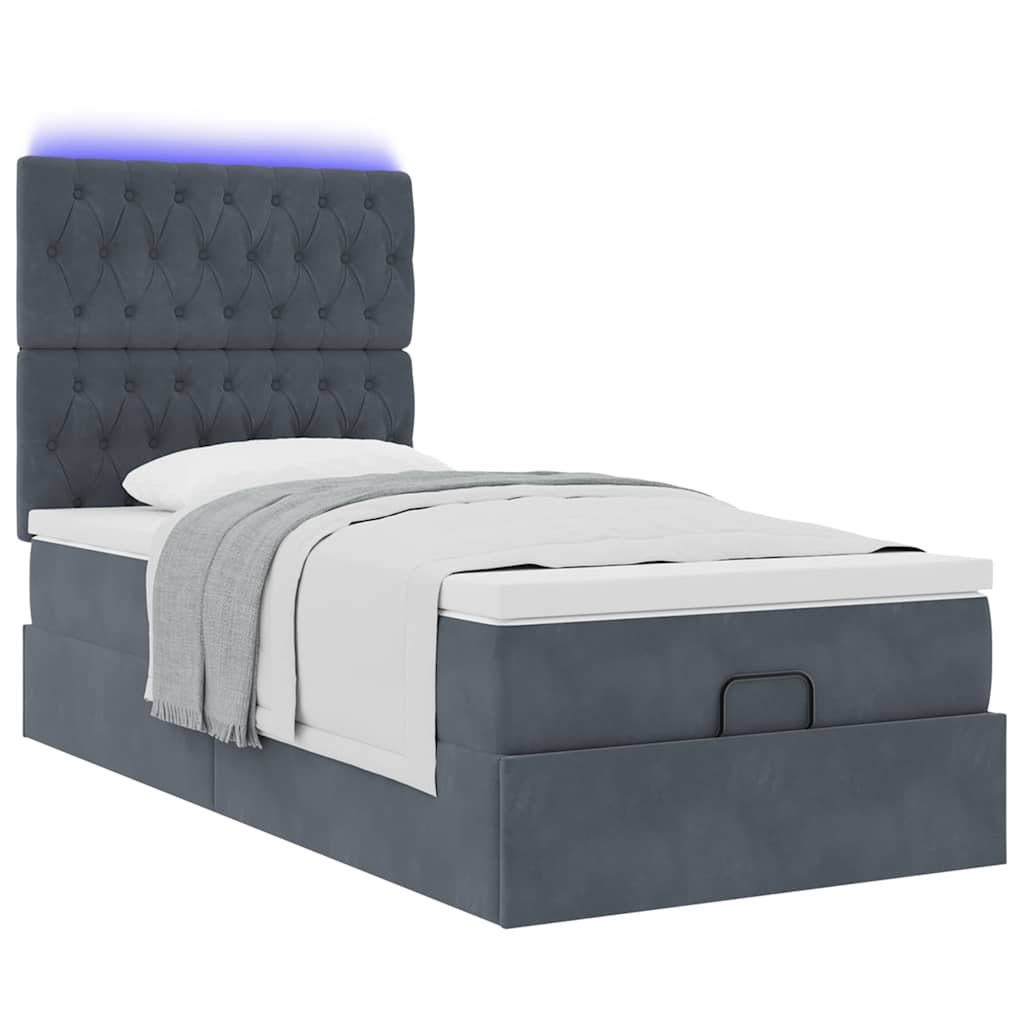 Ottoman-Bett mit Matratzen & LEDs Dunkelgrau 90x200 cm Samt