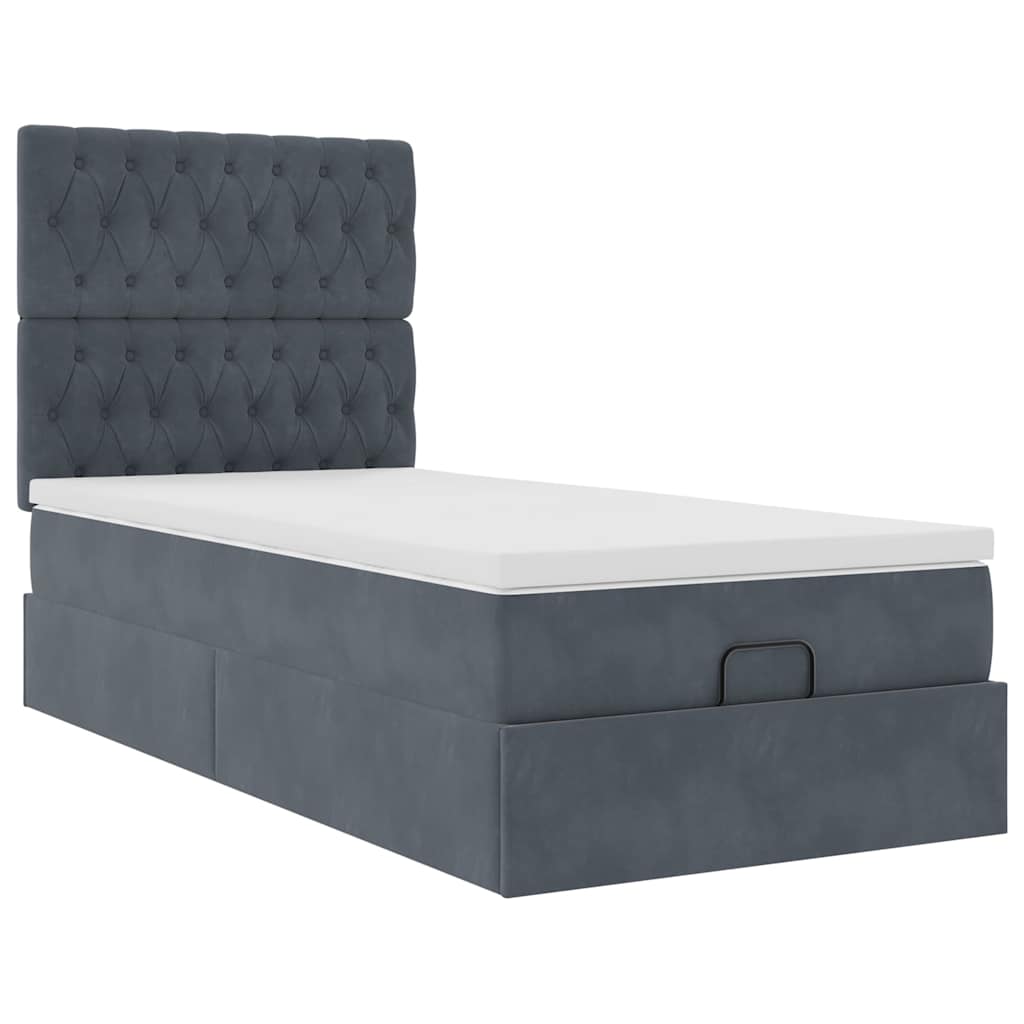 Ottoman-Bett mit Matratzen & LEDs Dunkelgrau 90x200 cm Samt