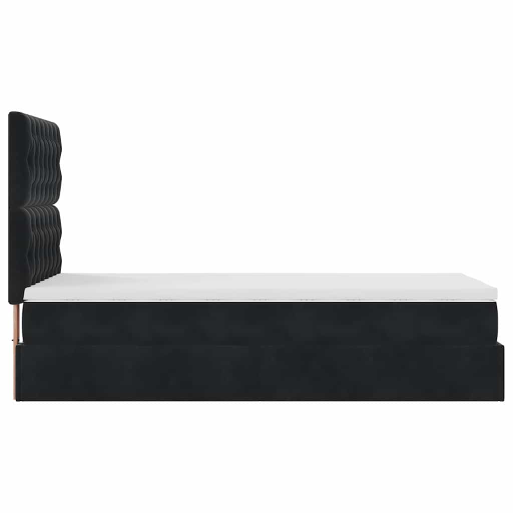 Ottoman-Bett mit Matratzen & LEDs Schwarz 90x200 cm Samt
