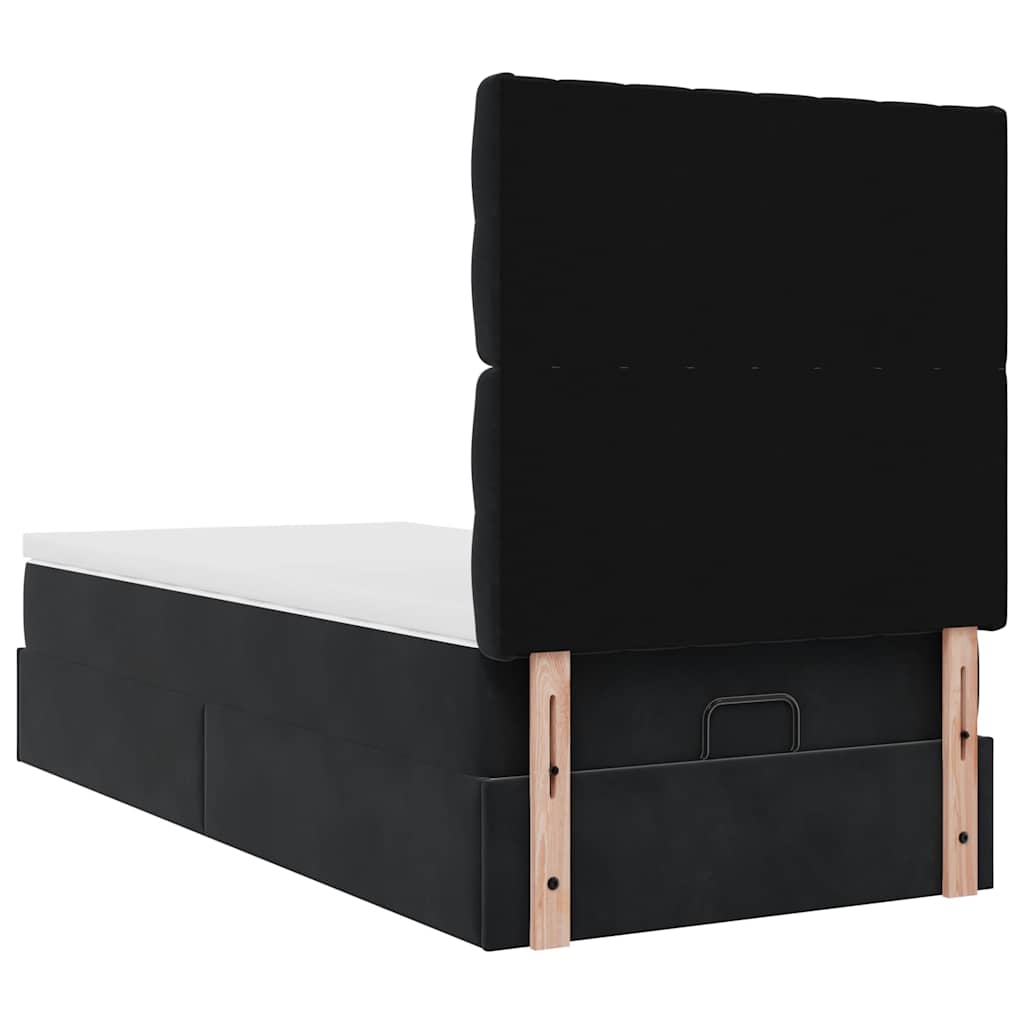 Ottoman-Bett mit Matratzen & LEDs Schwarz 90x200 cm Samt