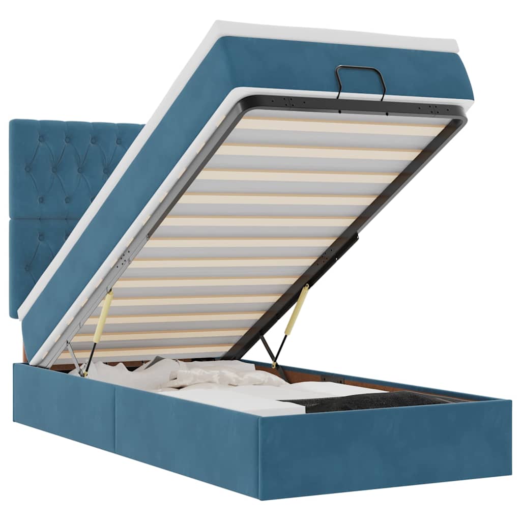 Lit ottoman avec matelas et LED bleu foncé 90x200 cm velours