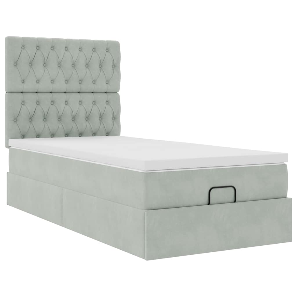 Ottoman-Bett mit Matratzen & LEDs Hellgrau 100x200 cm Samt