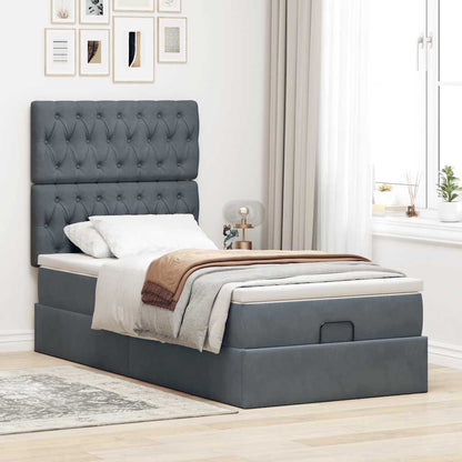 Ottoman-Bett mit Matratzen & LEDs Dunkelgrau 100x200 cm Samt