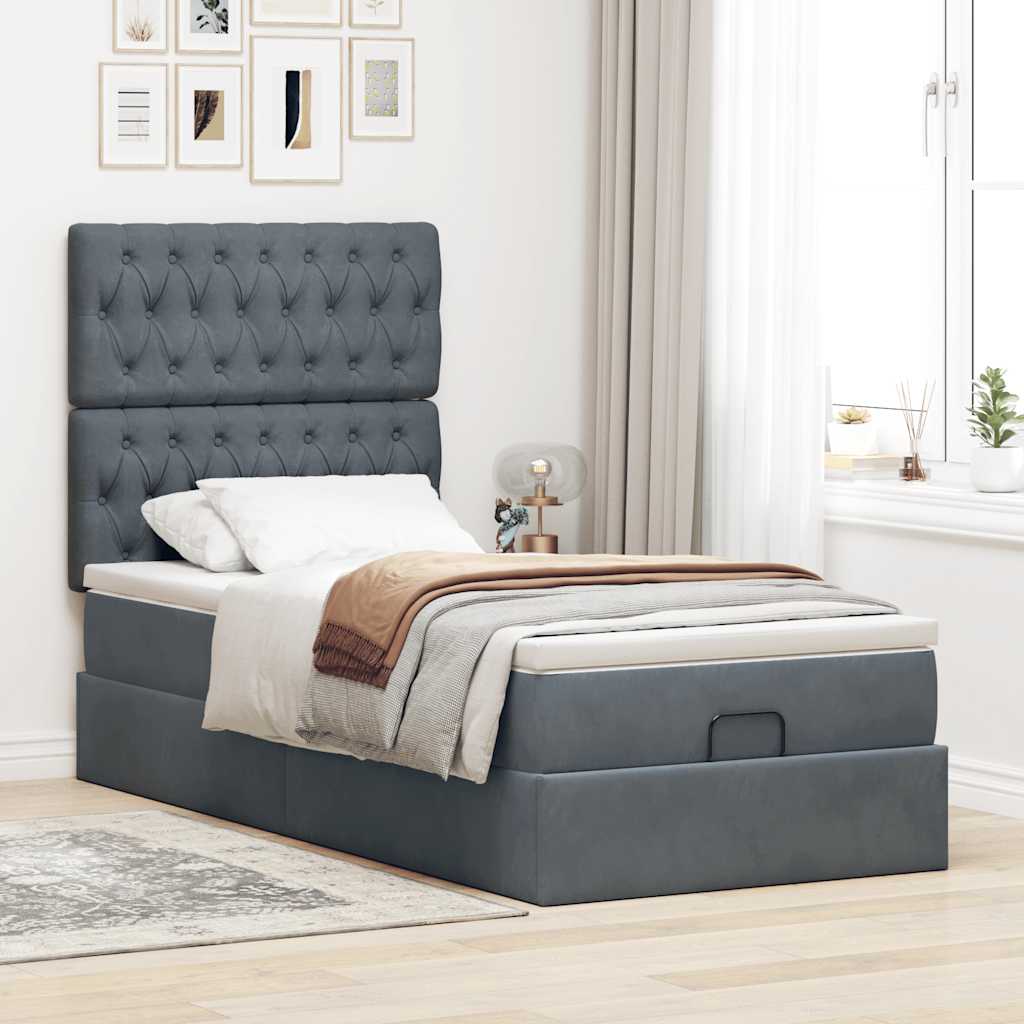 Ottoman-Bett mit Matratzen & LEDs Dunkelgrau 100x200 cm Samt