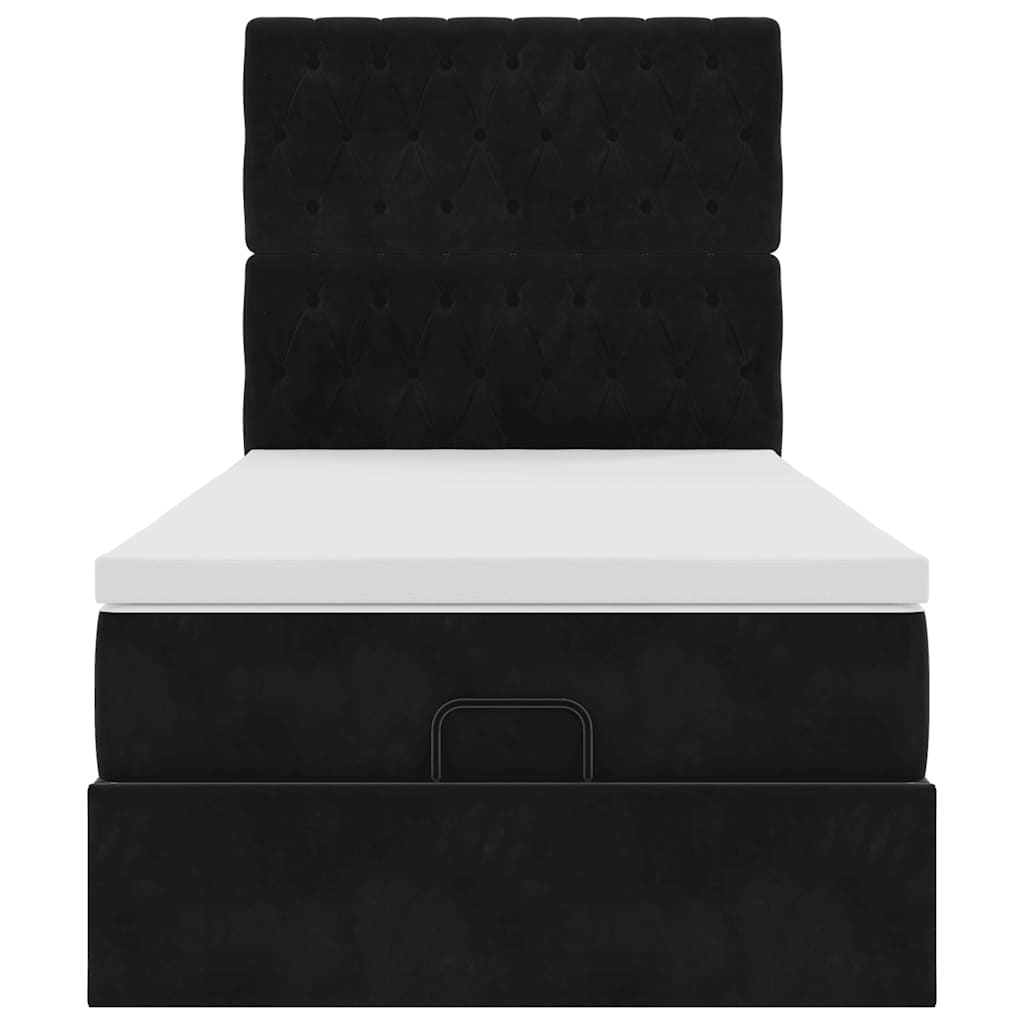 Ottoman-Bett mit Matratzen & LEDs Schwarz 100x200 cm Samt