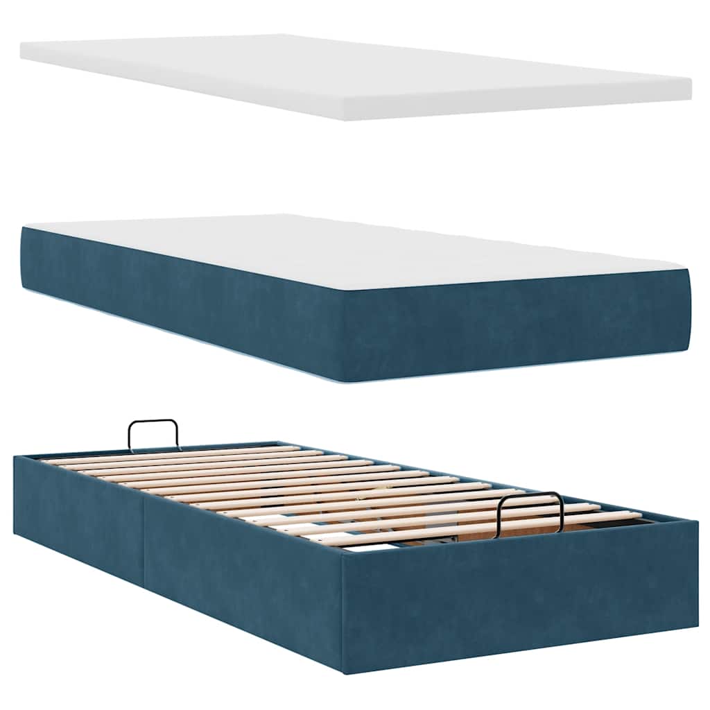 Ottoman-Bett mit Matratzen & LEDs Dunkelblau 100x200 cm Samt