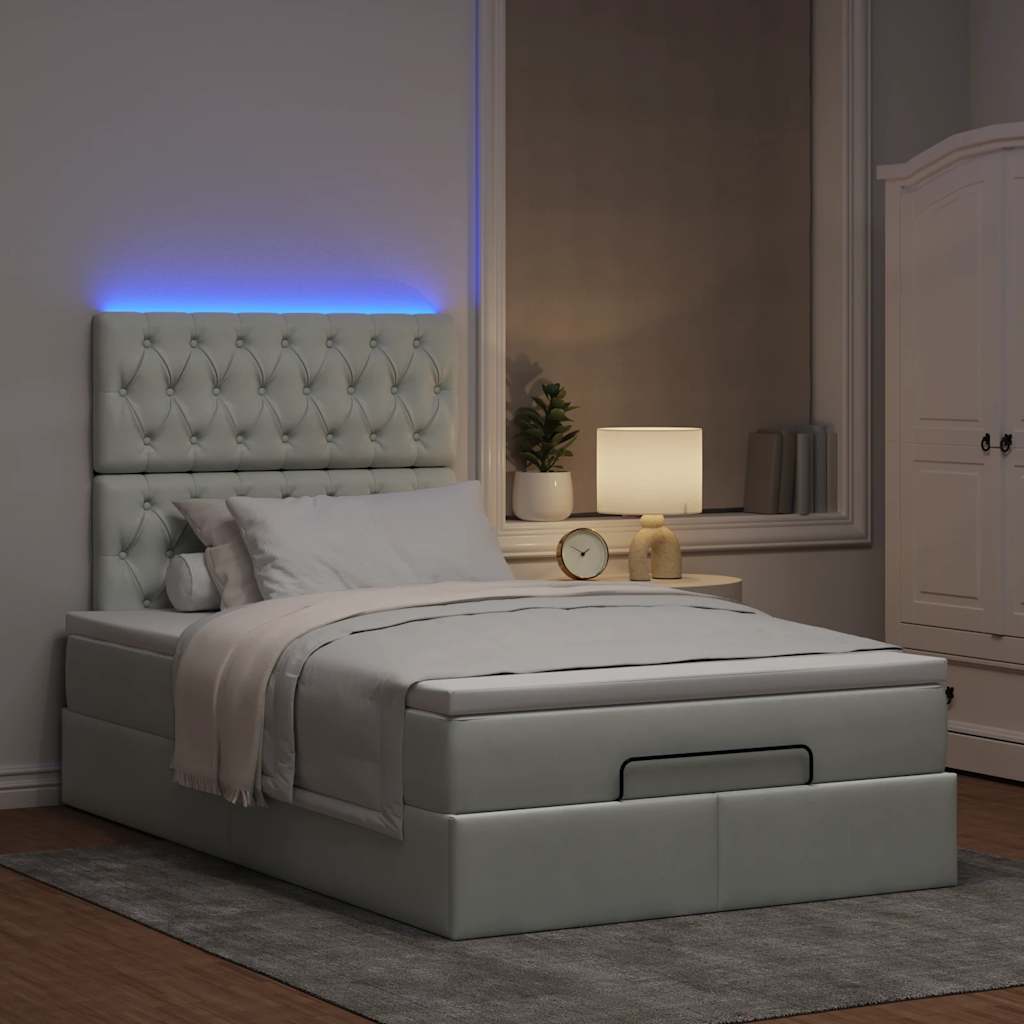 Ottoman-Bett mit Matratzen & LEDs Hellgrau 120x190 cm Samt
