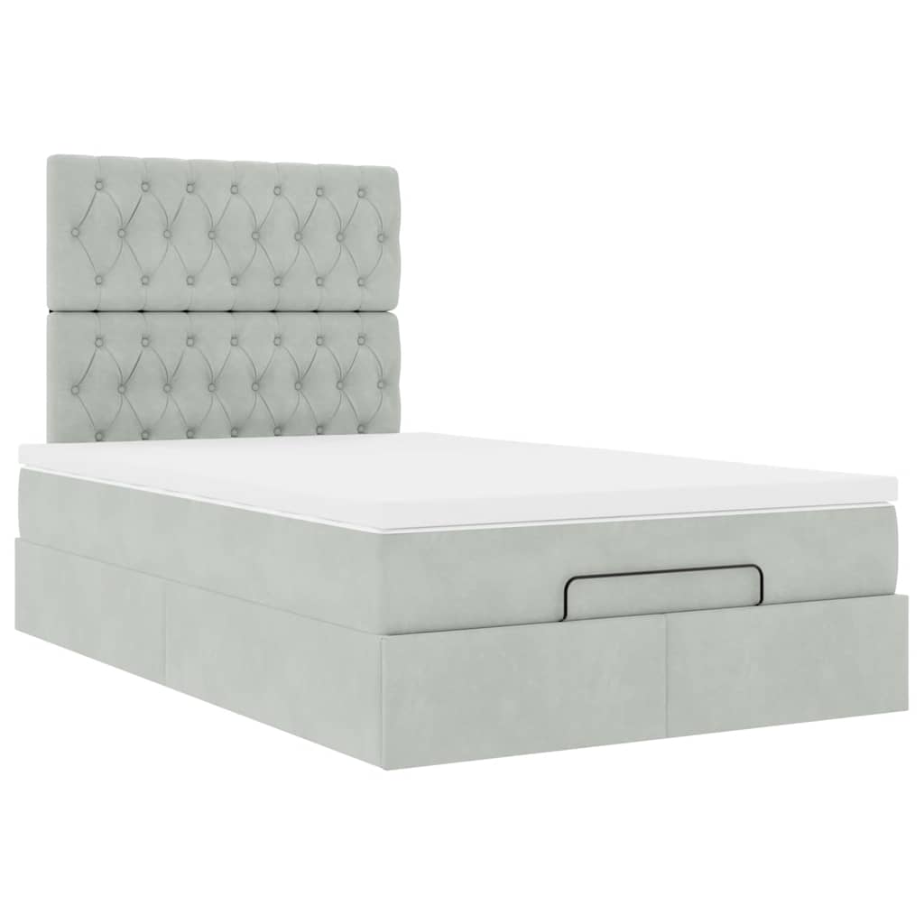 Ottoman-Bett mit Matratzen & LEDs Hellgrau 120x190 cm Samt