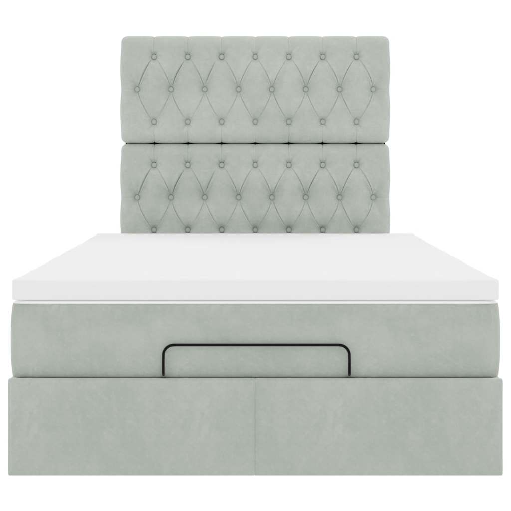 Ottoman-Bett mit Matratzen & LEDs Hellgrau 120x190 cm Samt