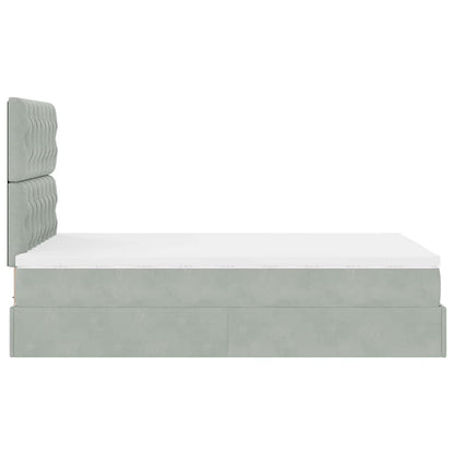 Ottoman-Bett mit Matratzen & LEDs Hellgrau 120x190 cm Samt