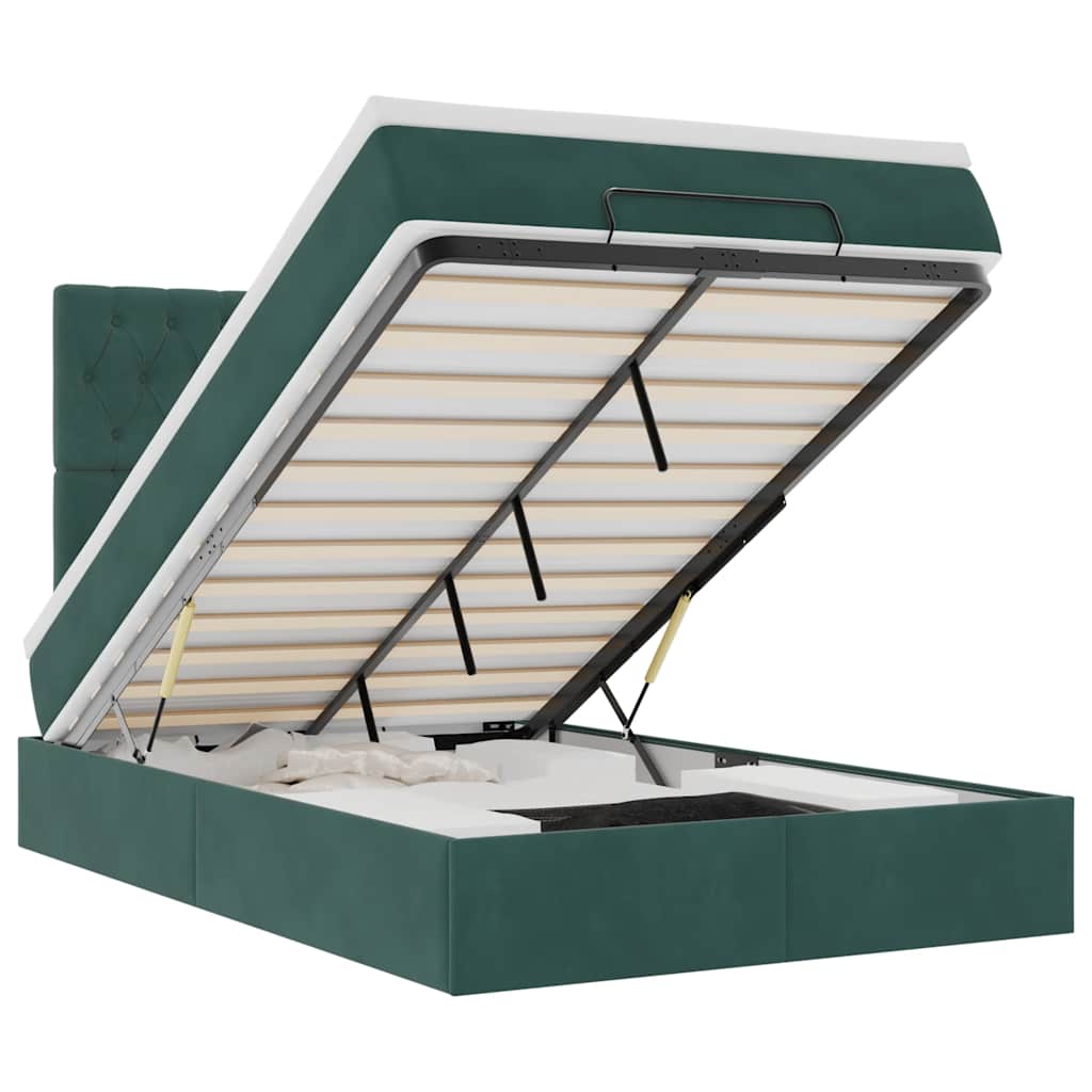 Ottoman-Bett mit Matratzen & LEDs Dunkelgrün 120x190 cm Samt