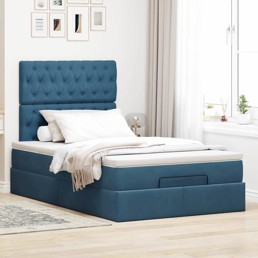 Ottoman-Bett mit Matratzen & LEDs Dunkelblau 120x190 cm Samt