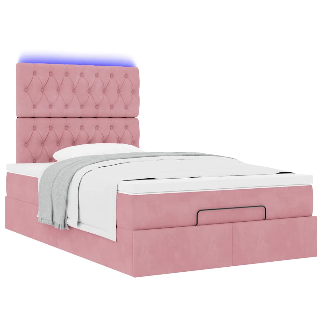 Ottoman-Bett mit Matratzen & LEDs Rosa 120x190 cm Samt