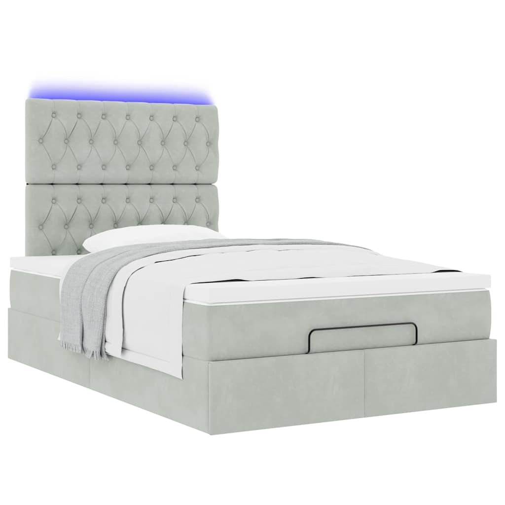 Ottoman-Bett mit Matratzen & LEDs Hellgrau 120x200 cm Samt