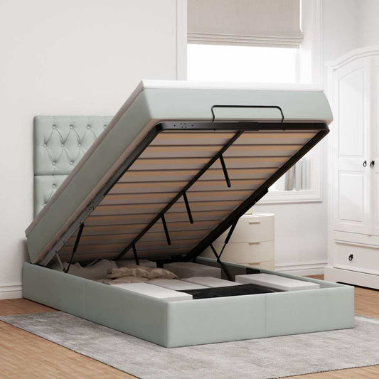 Ottoman-Bett mit Matratzen & LEDs Hellgrau 120x200 cm Samt