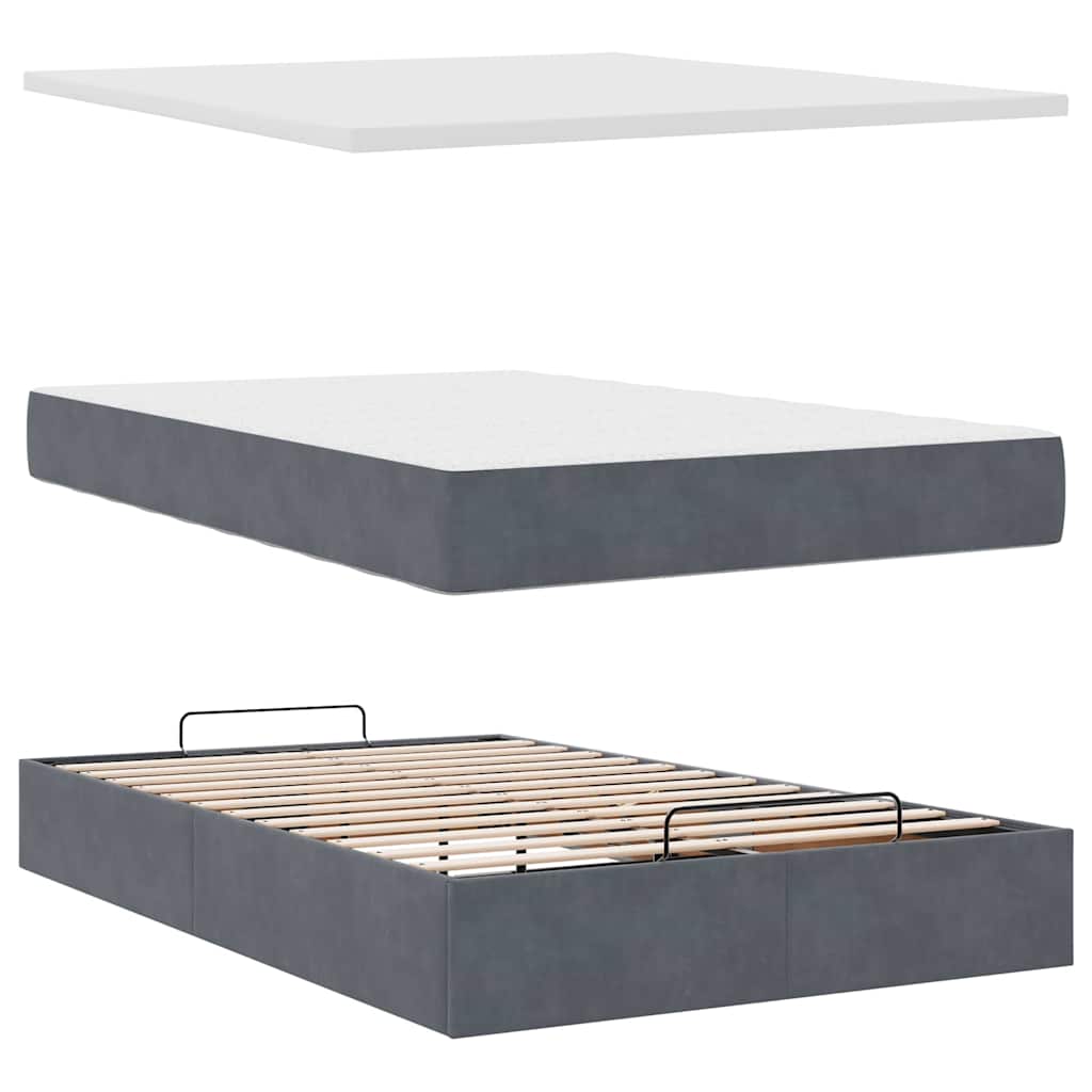 Ottoman-Bett mit Matratzen & LEDs Dunkelgrau 120x200 cm Samt