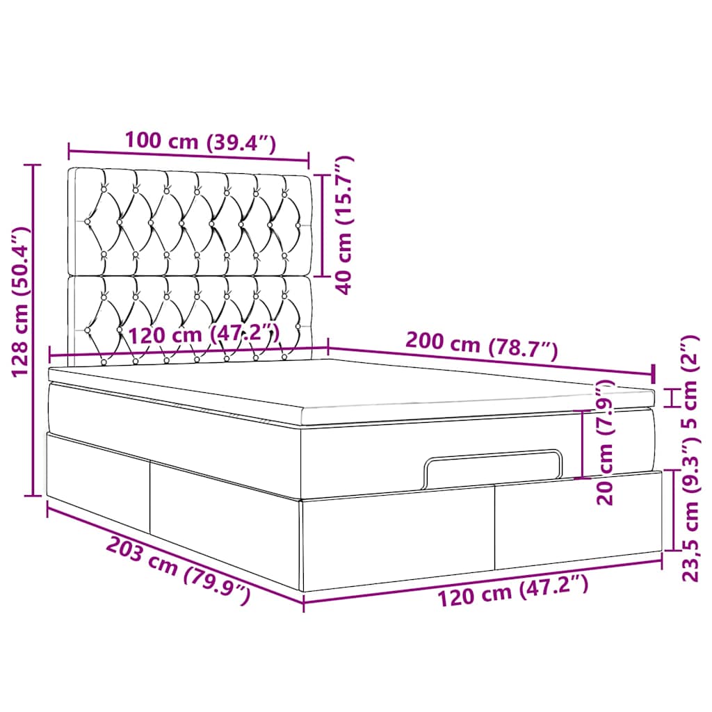 Ottoman-Bett mit Matratzen & LEDs Schwarz 120x200 cm Samt