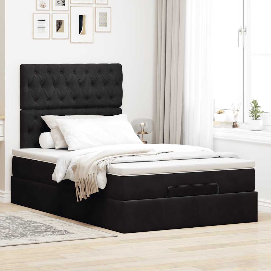Ottoman-Bett mit Matratzen & LEDs Schwarz 120x200 cm Samt
