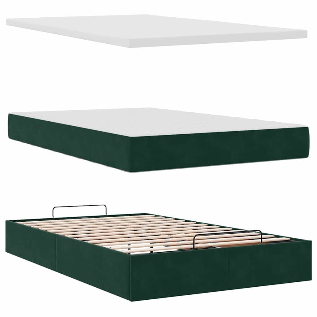 Ottoman-Bett mit Matratzen & LEDs Dunkelgrün 120x200 cm Samt