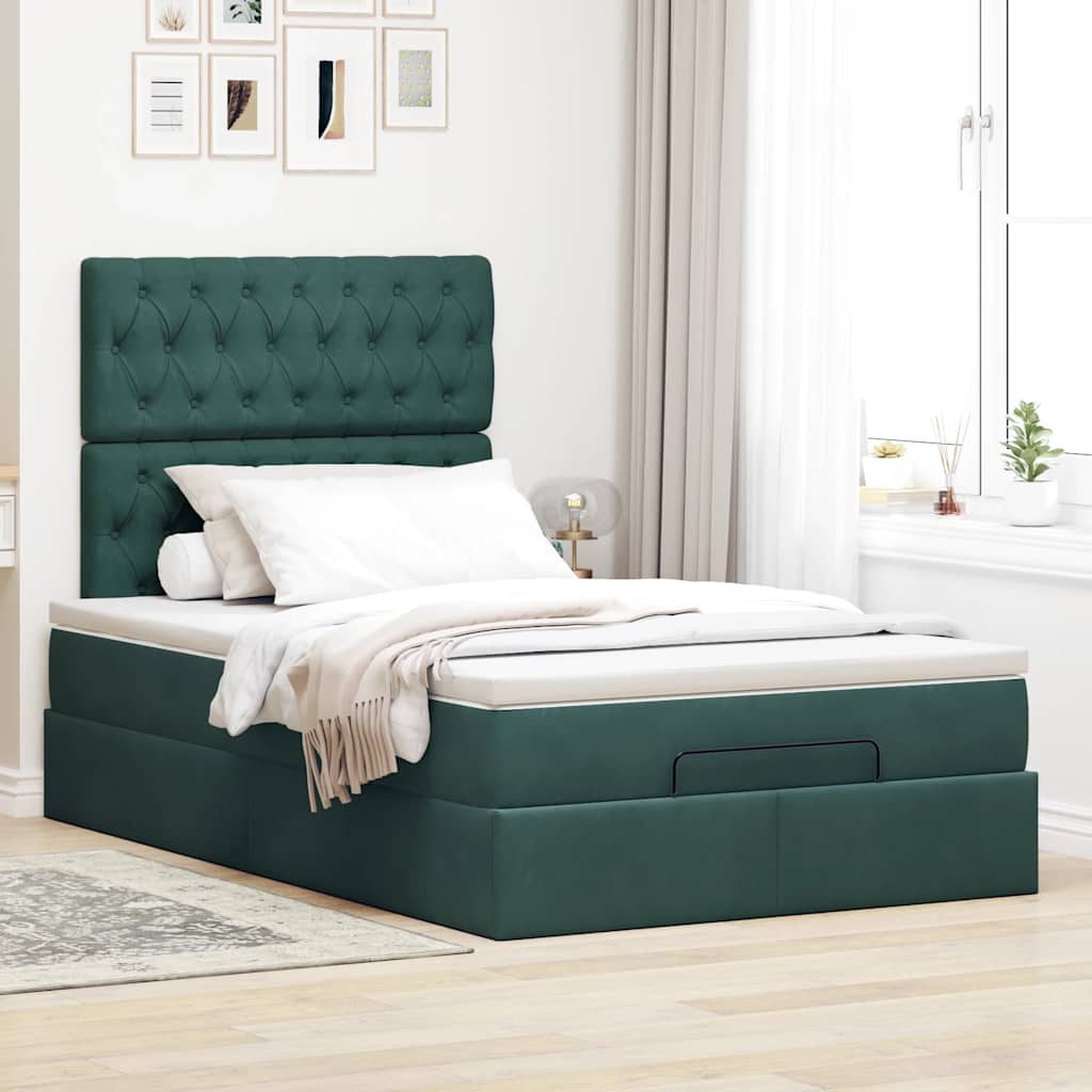 Ottoman-Bett mit Matratzen & LEDs Dunkelgrün 120x200 cm Samt