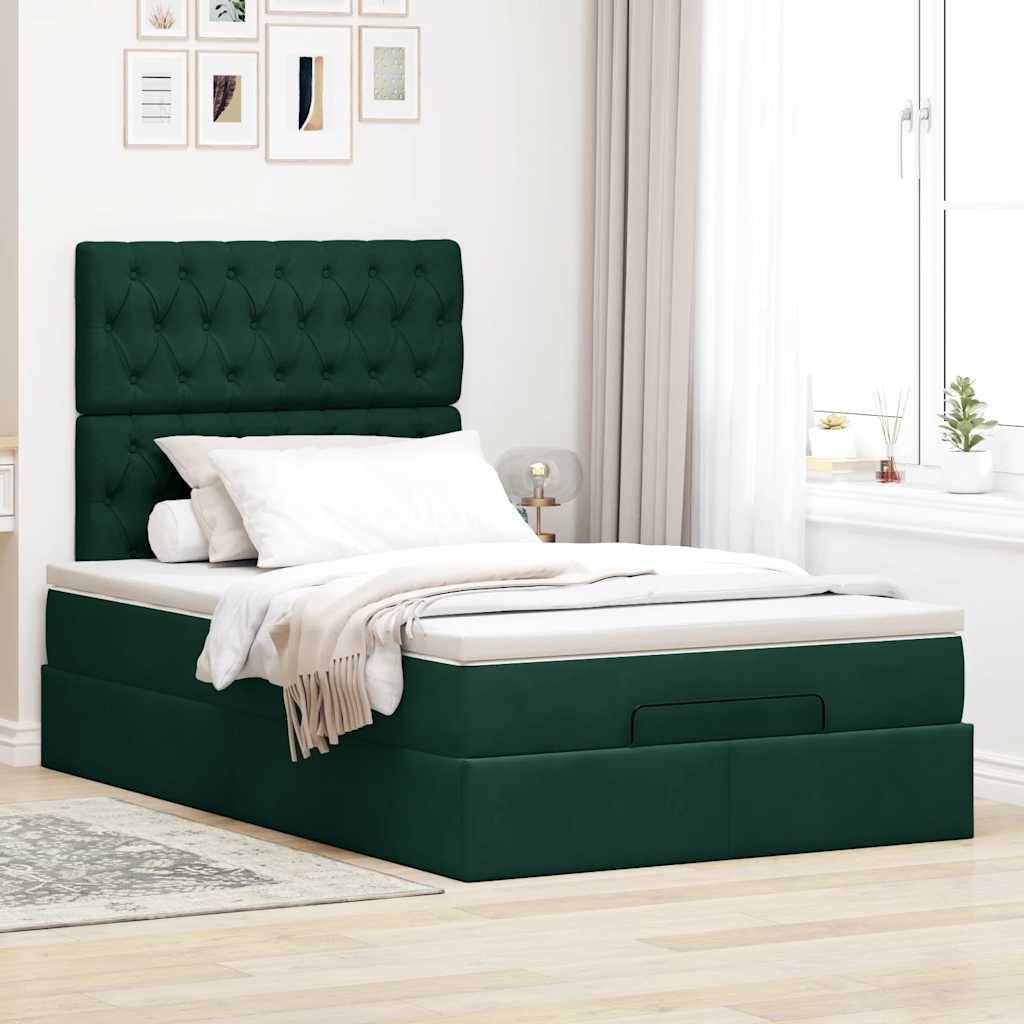 Ottoman-Bett mit Matratzen & LEDs Dunkelgrün 120x200 cm Samt