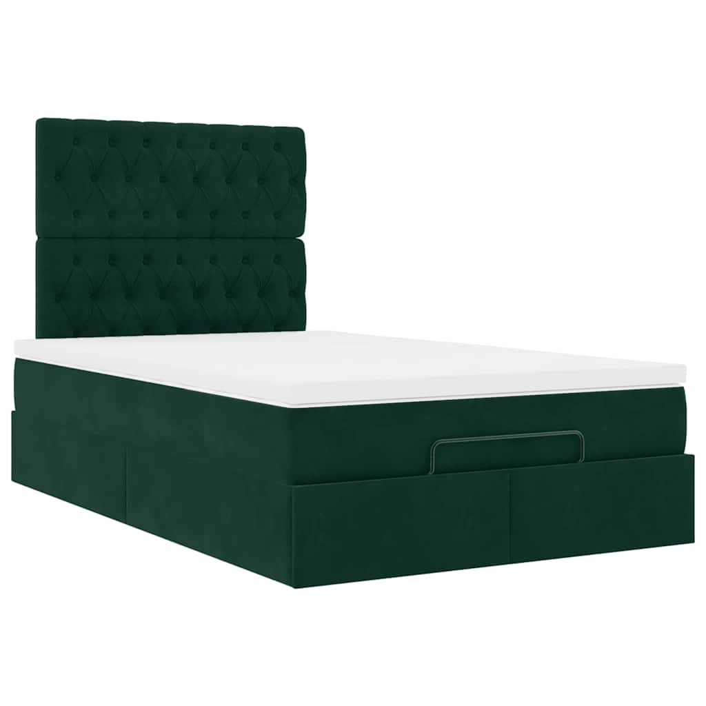 Ottoman-Bett mit Matratzen & LEDs Dunkelgrün 120x200 cm Samt