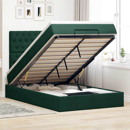 Ottoman-Bett mit Matratzen & LEDs Dunkelgrün 120x200 cm Samt
