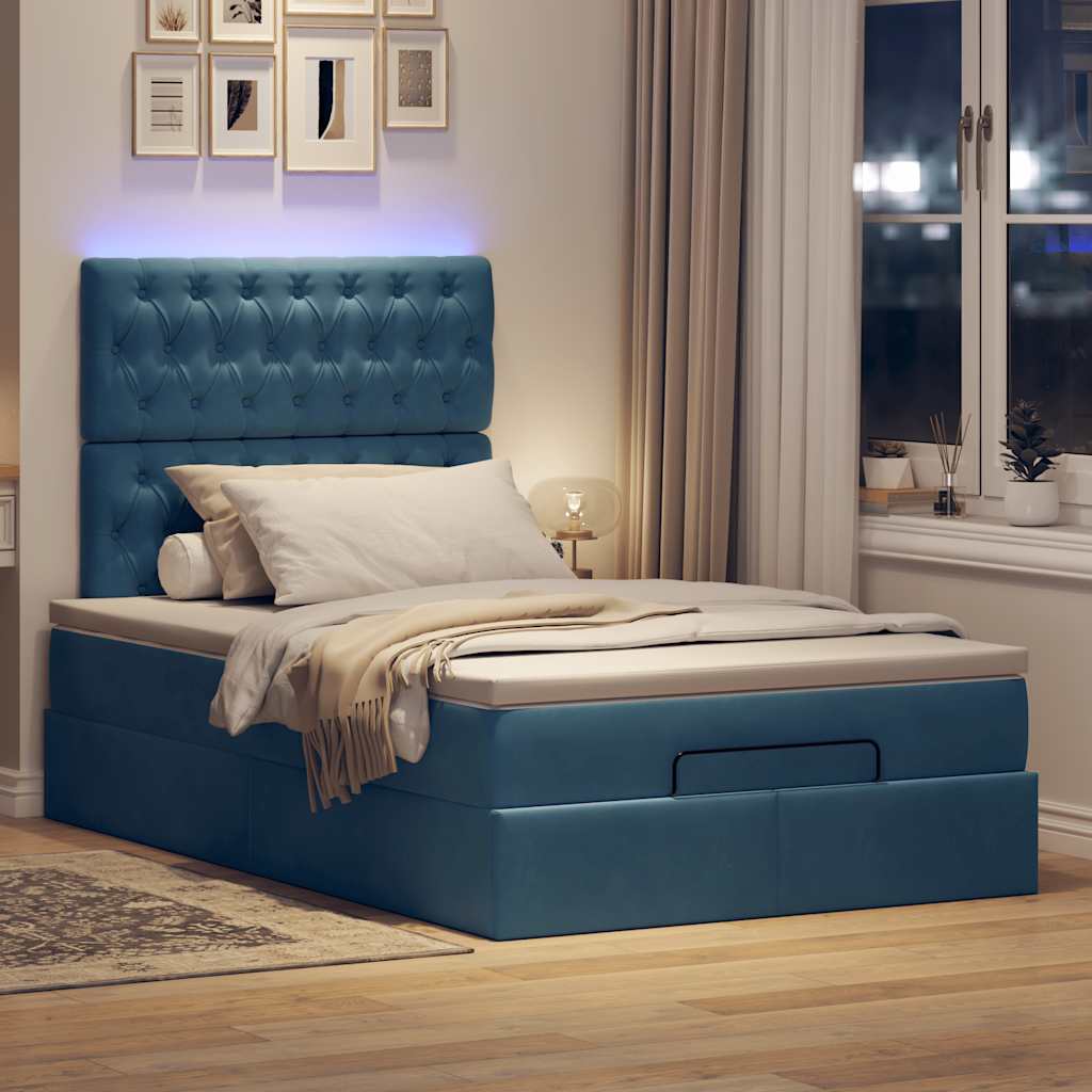 Ottoman-Bett mit Matratzen & LEDs Dunkelblau 120x200 cm Samt