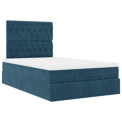 Ottoman-Bett mit Matratzen & LEDs Dunkelblau 120x200 cm Samt
