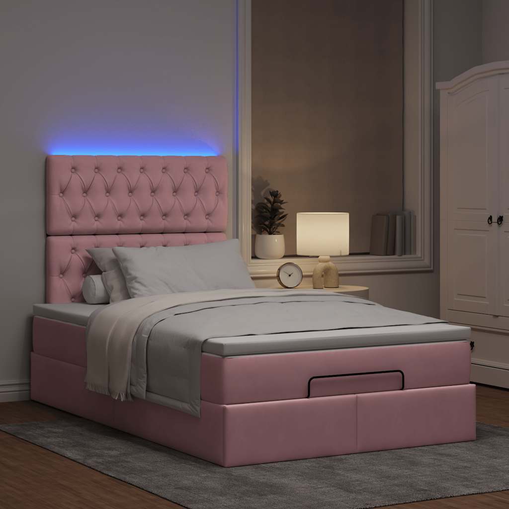 Ottoman-Bett mit Matratzen & LEDs Rosa 120x200 cm Samt