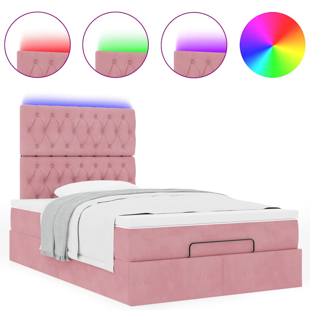 Ottoman-Bett mit Matratzen & LEDs Rosa 120x200 cm Samt