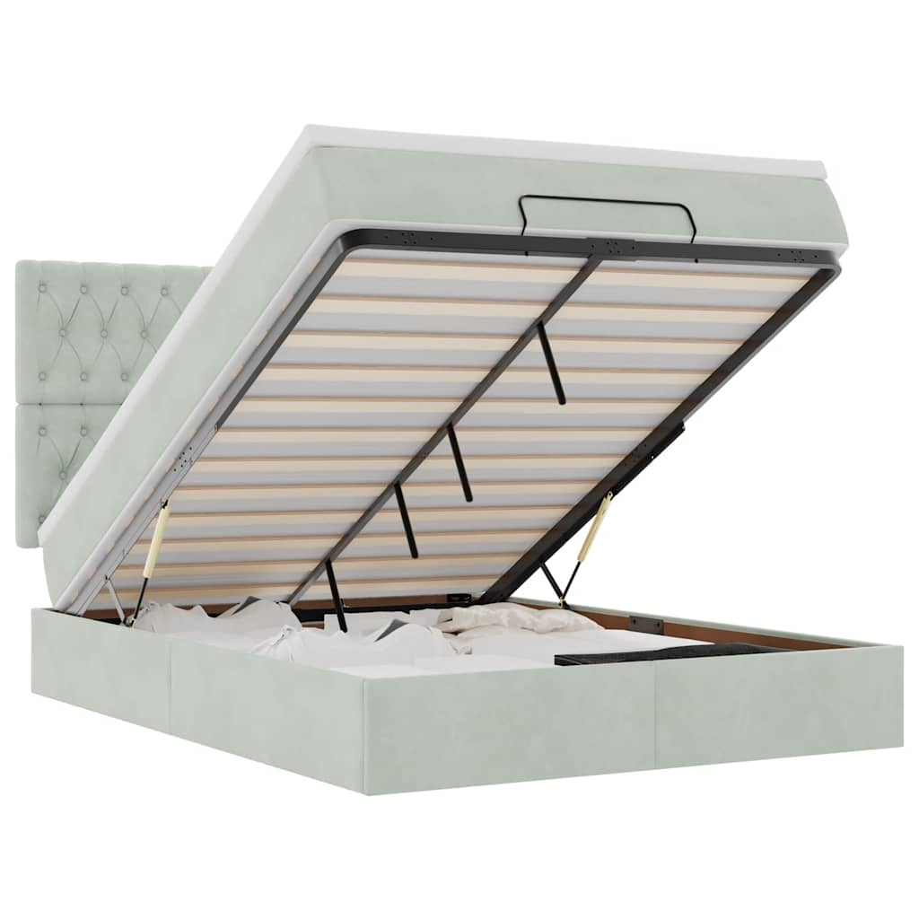 Ottoman-Bett mit Matratzen & LEDs Hellgrau 140x190 cm Samt